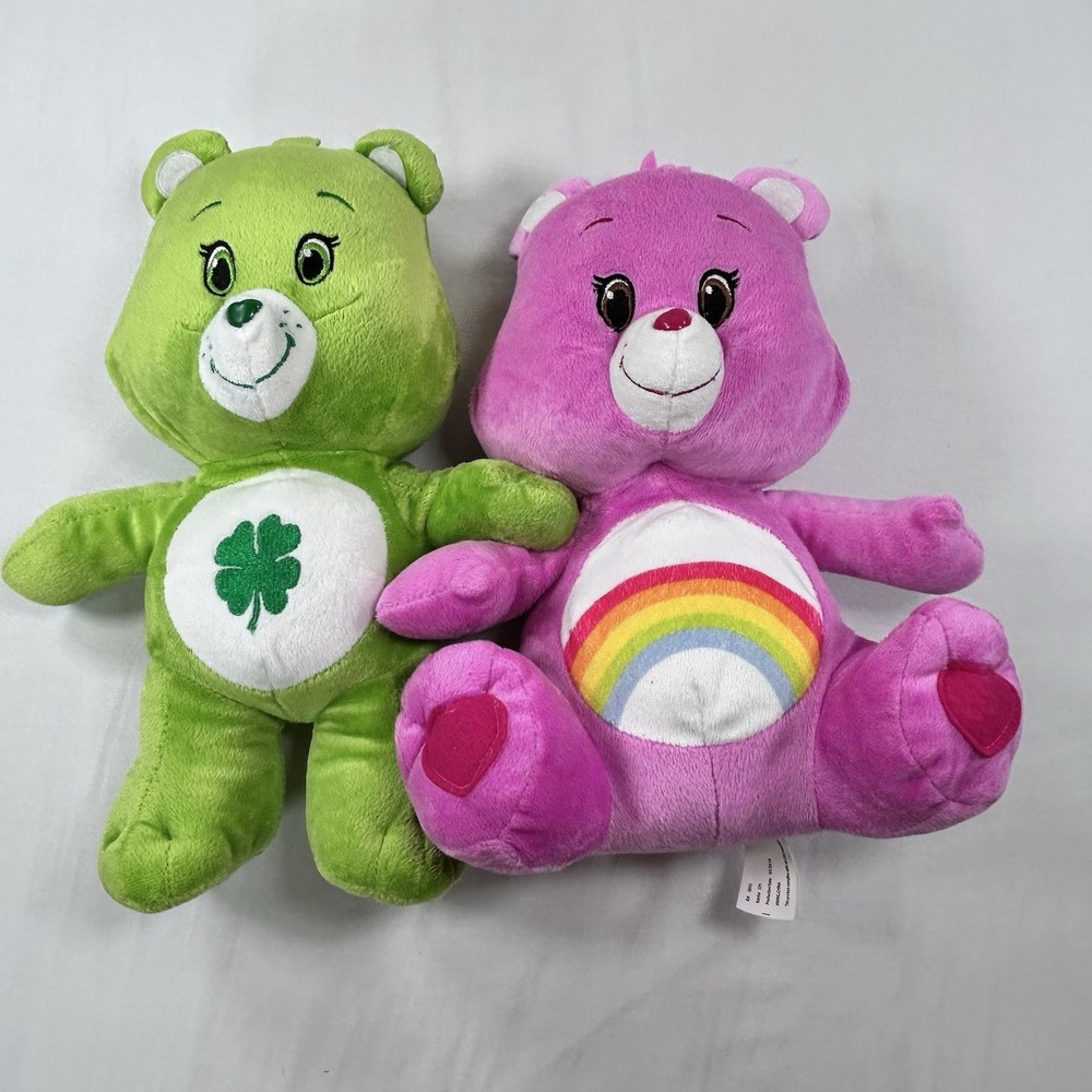 NEW 2016 Care Bears Green Shamrock GOOD LUCK CHEER RAINBOW Plush Stuffed 14"